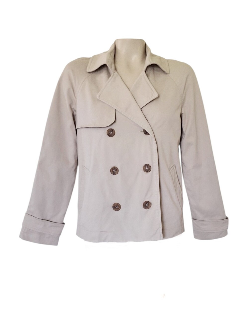 Riley & Rae Beige Double Breasted Trench Jacket Cotton Stretch Preppy XS
